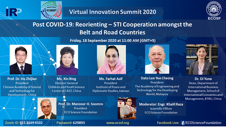ECOSF in collaboration with IRP organized a webinar onPost COVID-19: Reorienting – STI Cooperation amongst the Belt and Road Countries (Sept. 18, 2020)