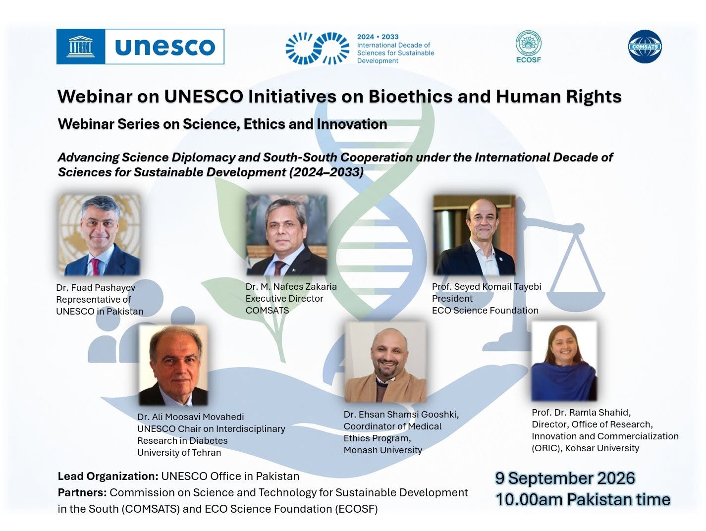 Invitation to Webinar: UNESCO Initiatives on Bioethics and Human Rights