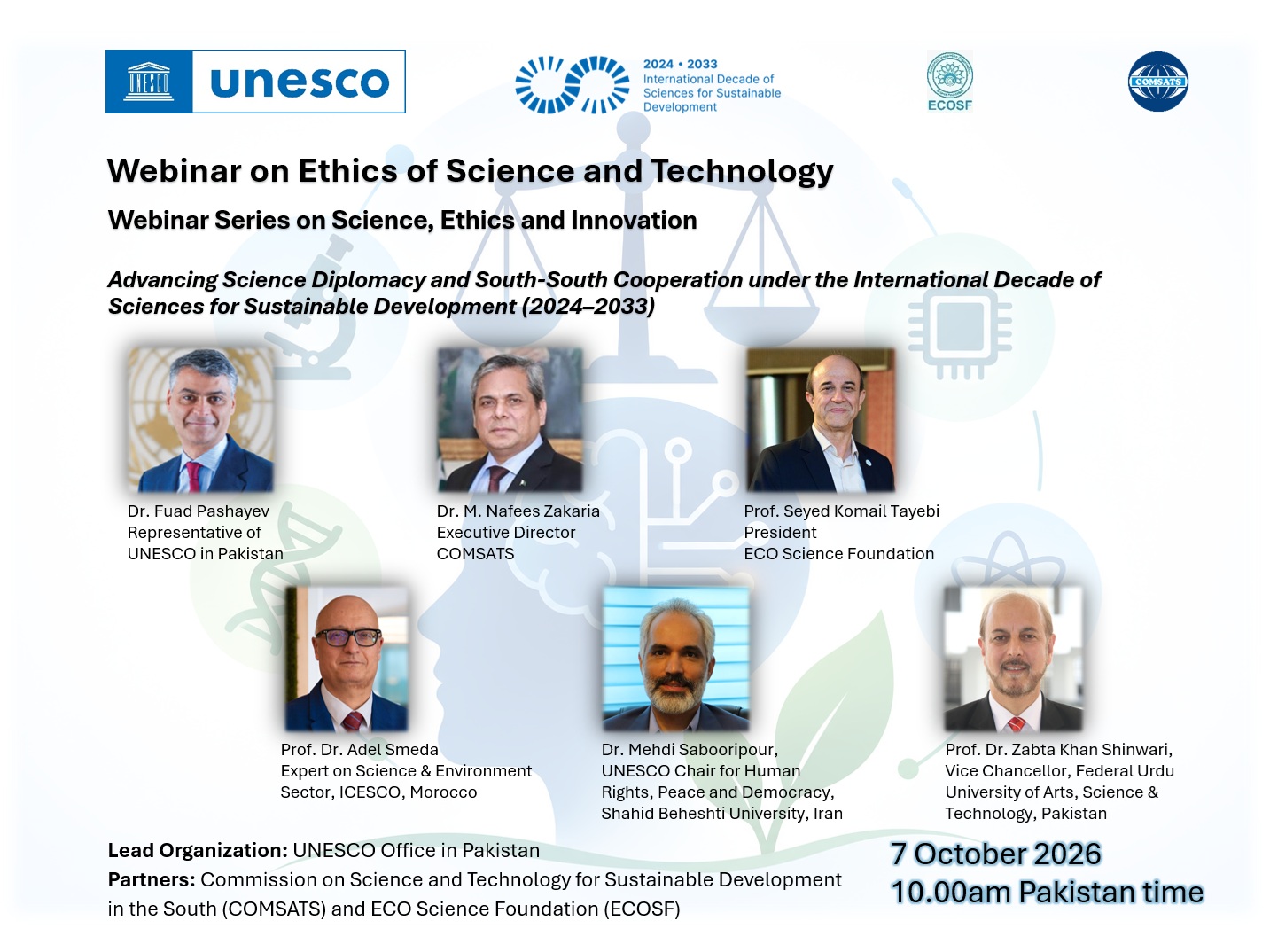 Invitation to Webinar: Ethics of Science and Technology