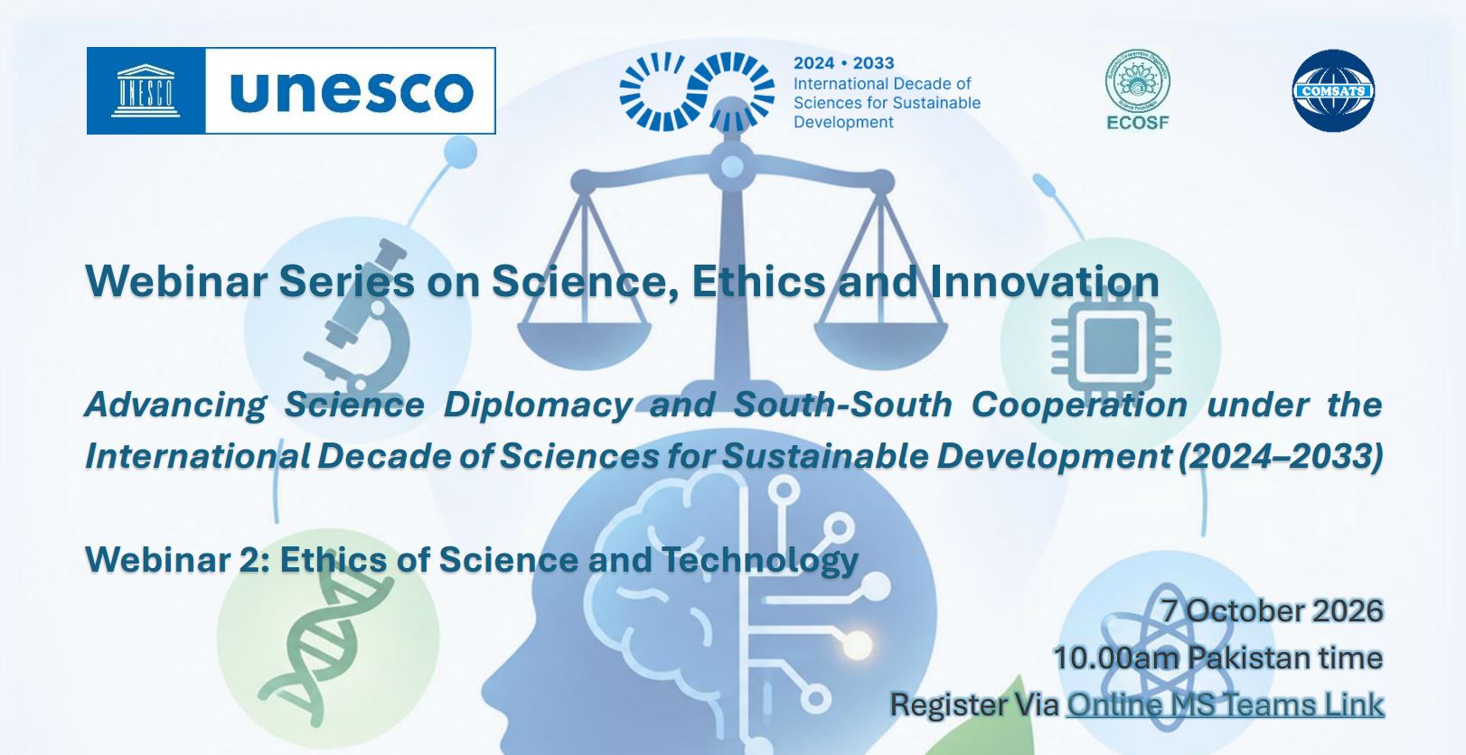 Invitation to Webinar: Ethics of Science and Technology